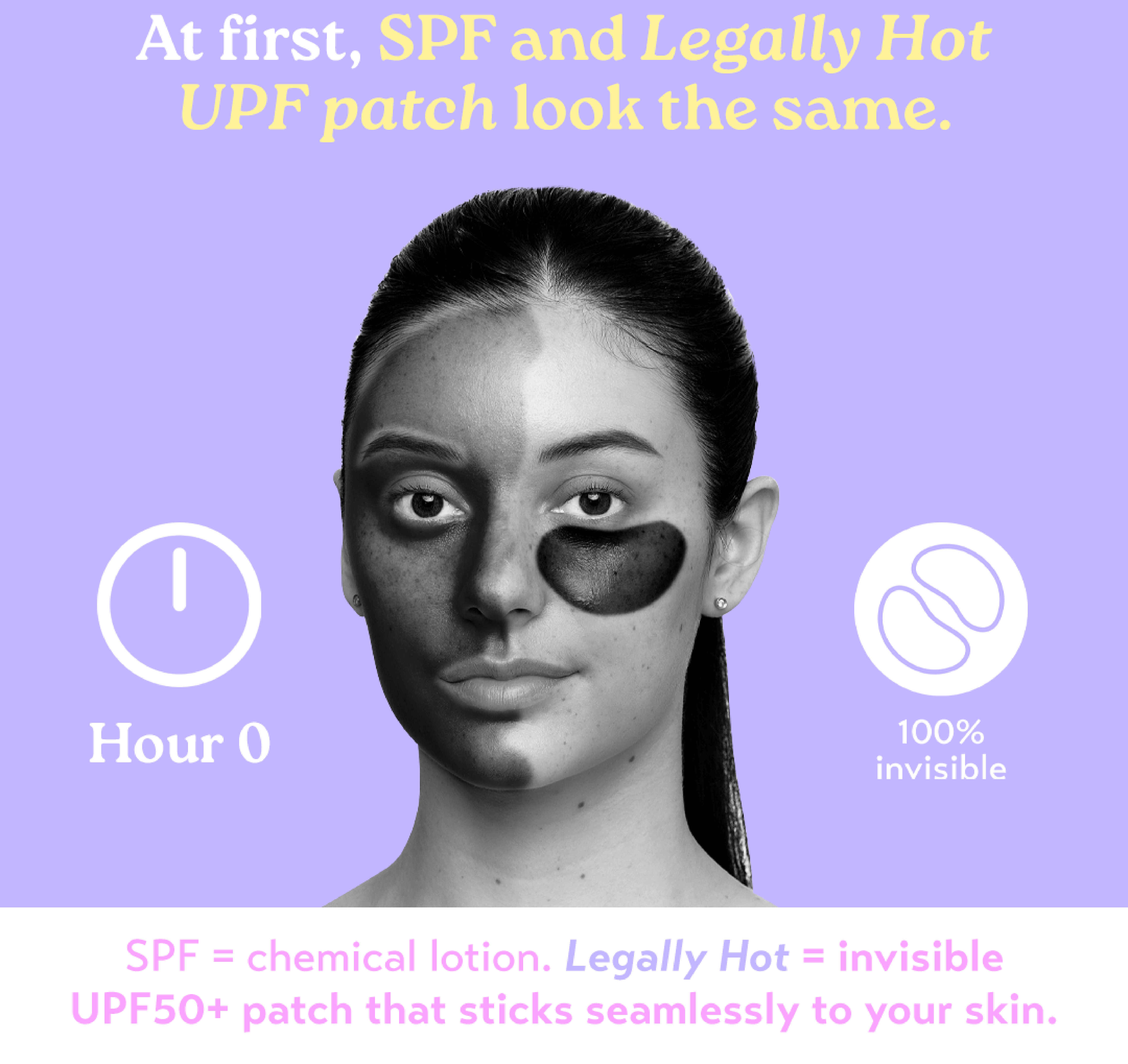 Woman demonstrating 12-Hour Invisible UPF 50+ Sun Patches on her skin, showing invisible sun protection effect.